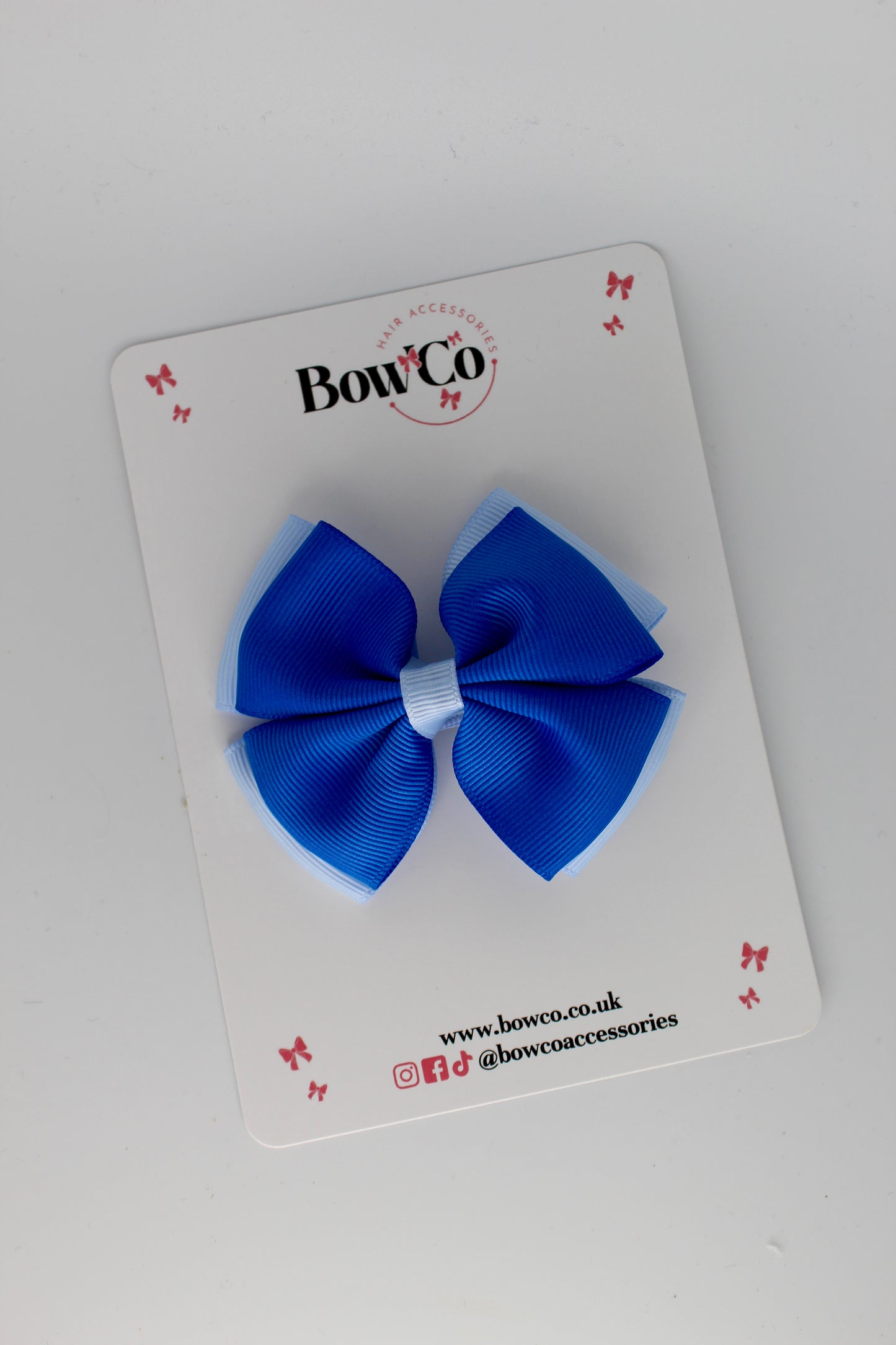 3 Inch Double Layer Bow - Clip - Royal Blue and Bluebell