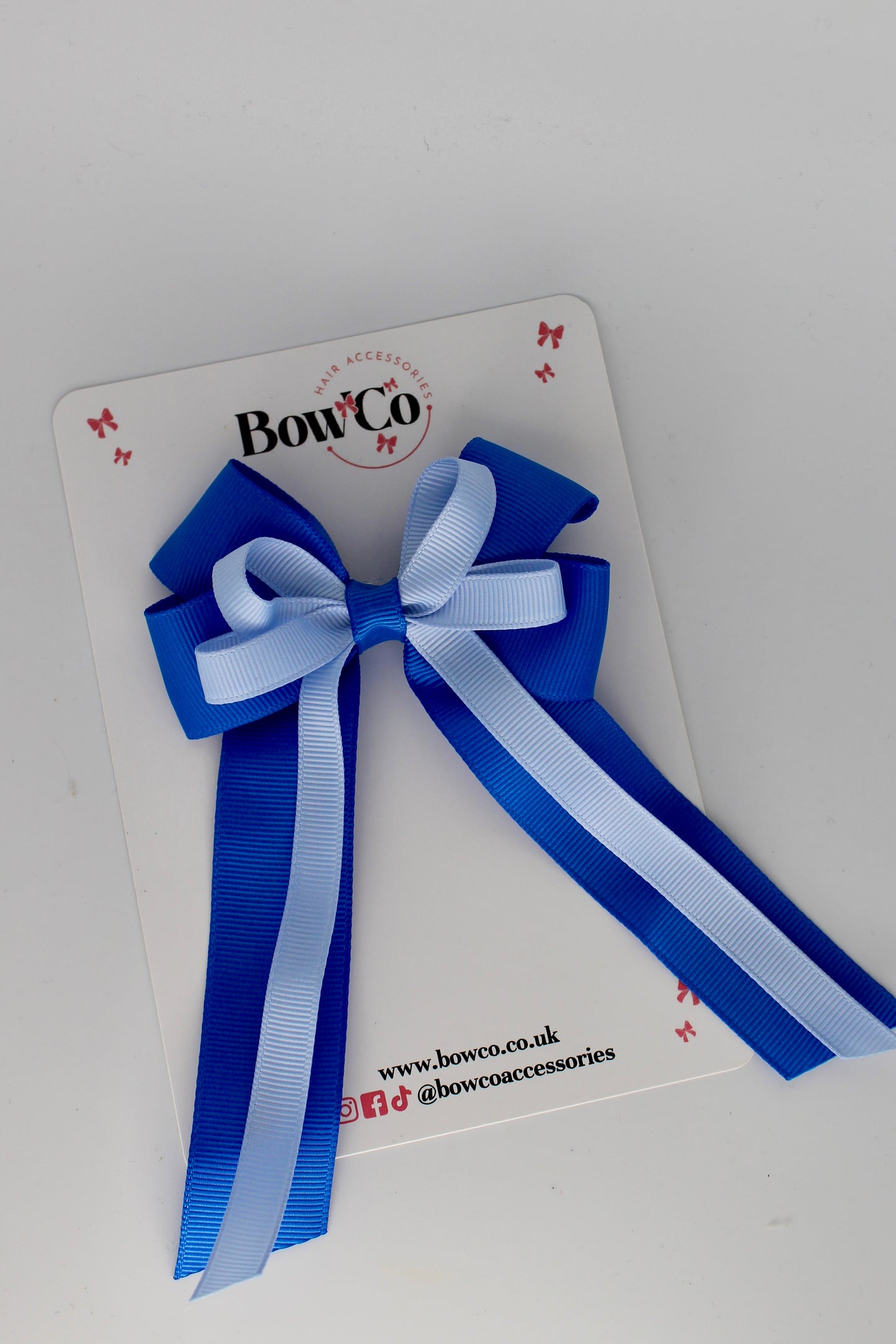 4 Inch Loop Bow Clip PonyTail - Royal Blue and Bluebell