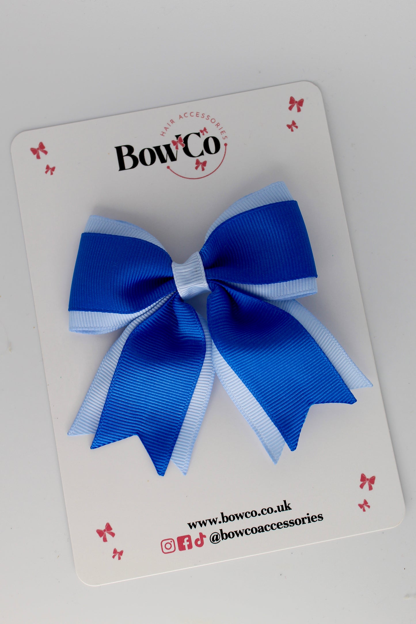 3 Inch Tail Bow Clip - Royal Blue and Bluebell