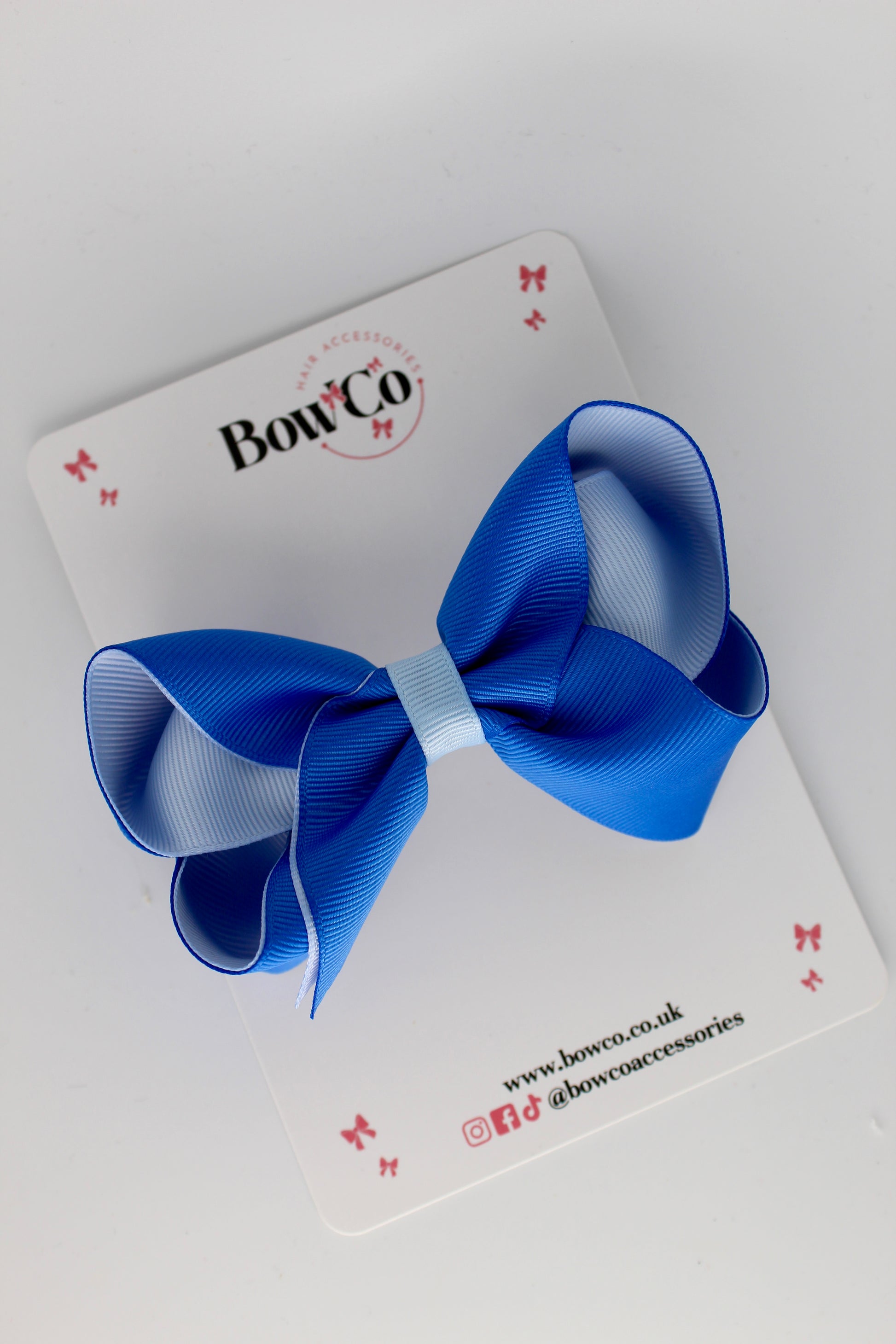 4 Inch Loop Bow - Clip - Royal Blue and Bluebell