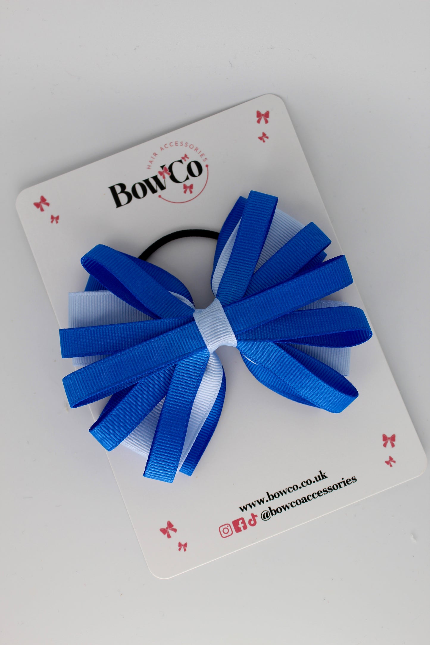 4 Inch Spiral Bow - Elastic Bobble - Royal Blue and Bluebell