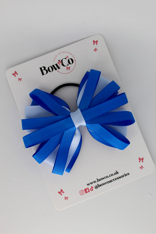 4 Inch Spiral Bow - Elastic Bobble - Royal Blue and Bluebell