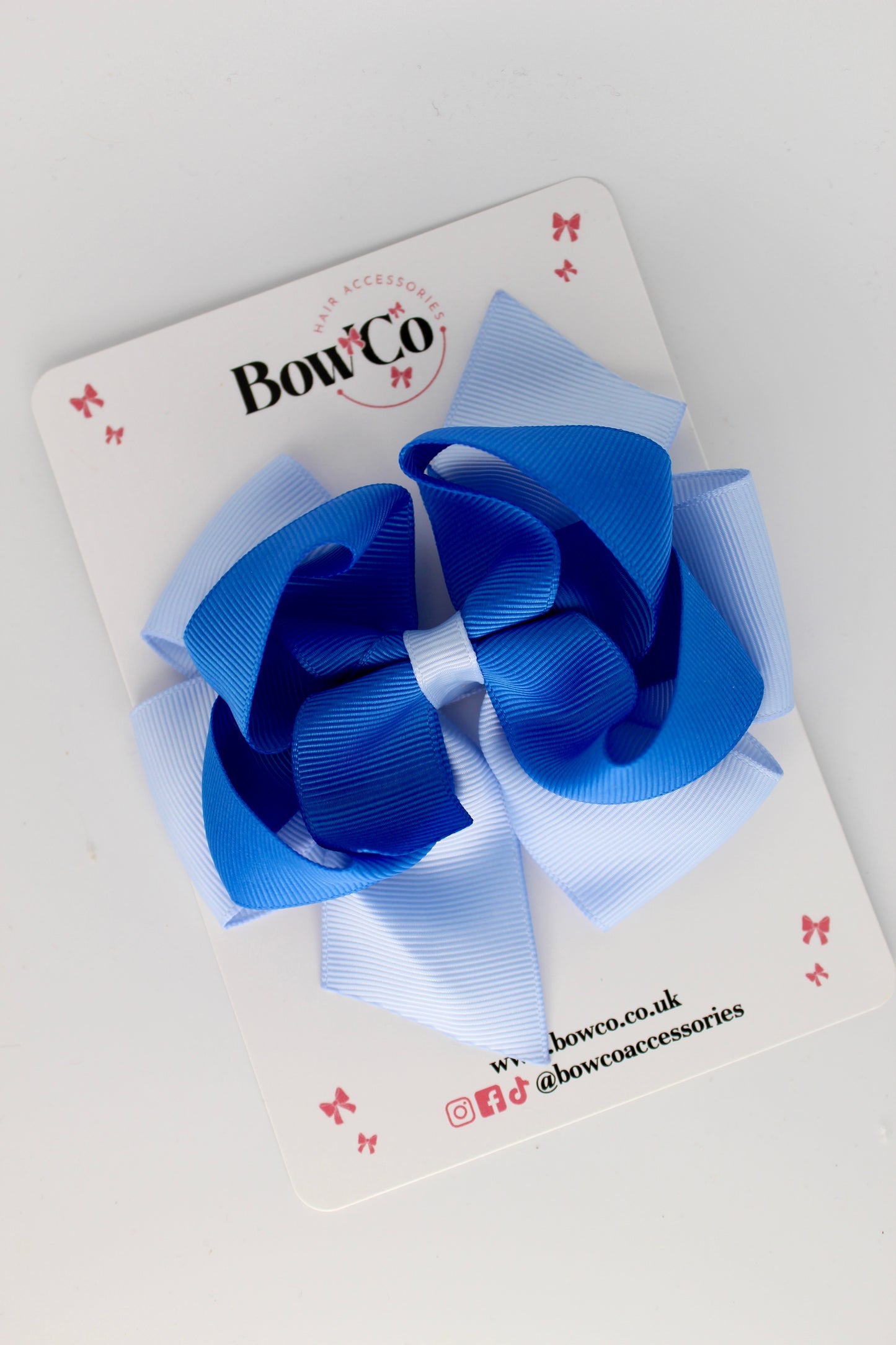 4.5 Inch Double Bow - Clip - Royal Blue and Bluebell