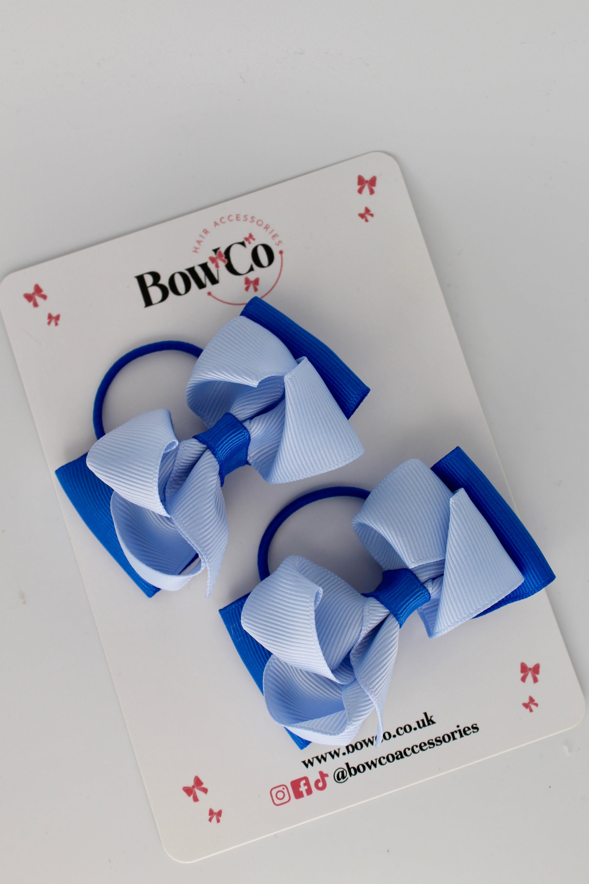 3 Inch Ruffle Bow - Elastic - 2 Pack - Royal Blue and Bluebell