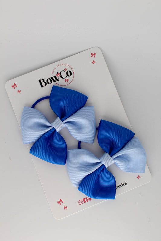 3 Inch Twist Bow - 2 Pack - Elastic Band - Royal Blue and Bluebell