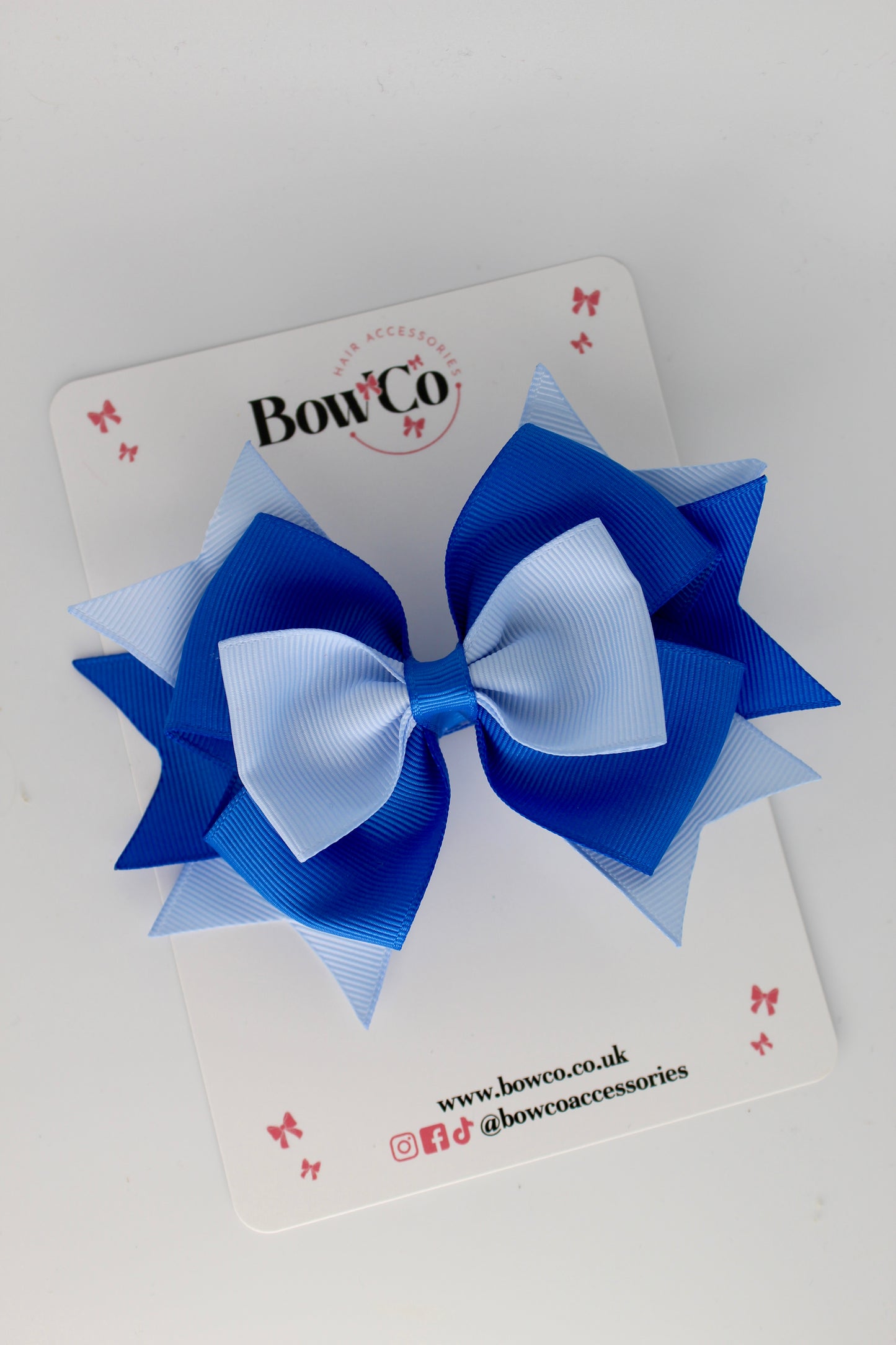 3.5 Inches Layer Bow - Clip - Royal Blue and Bluebell