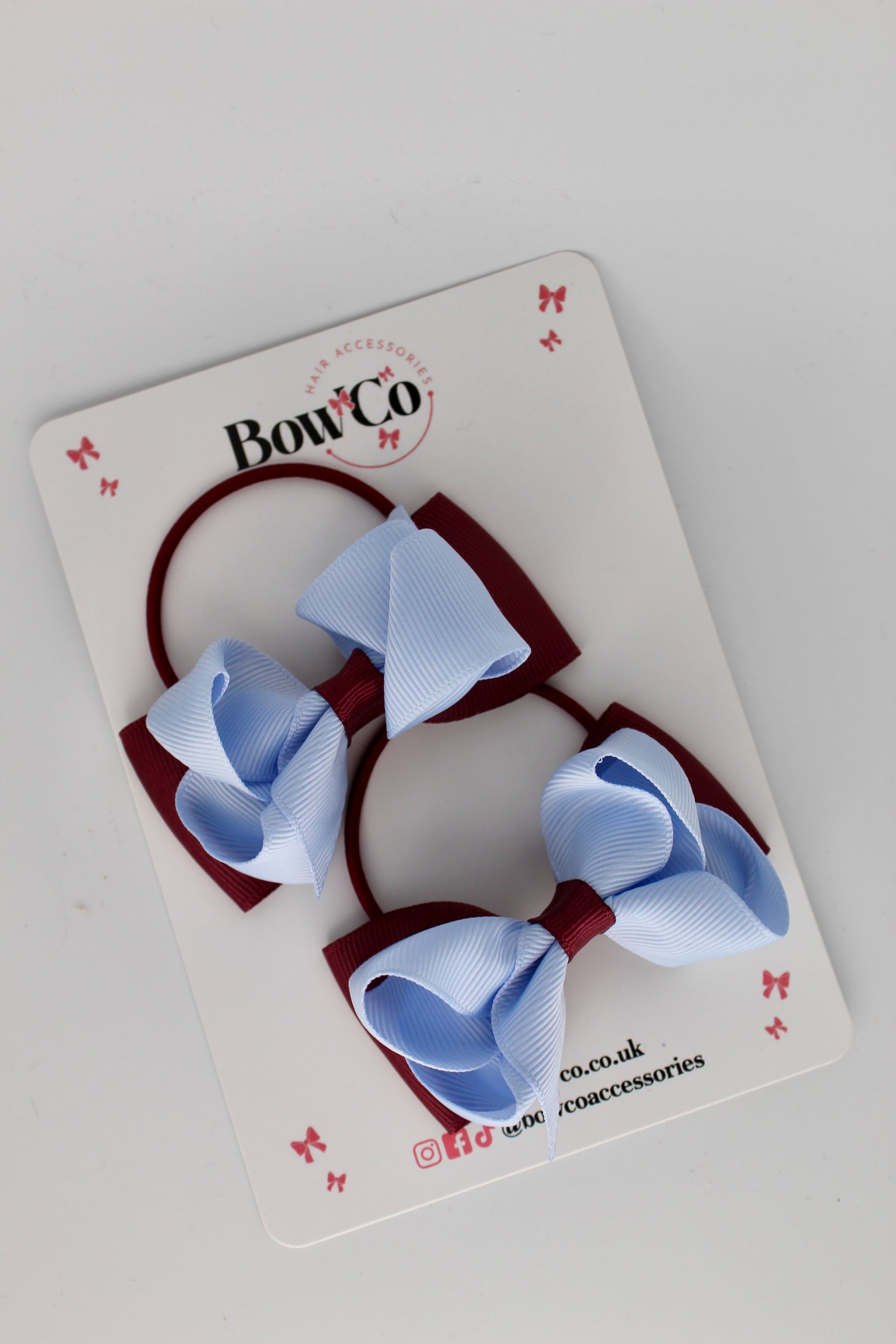 Burgundy and Bluebell - Ruffle Bow Set - Elastic