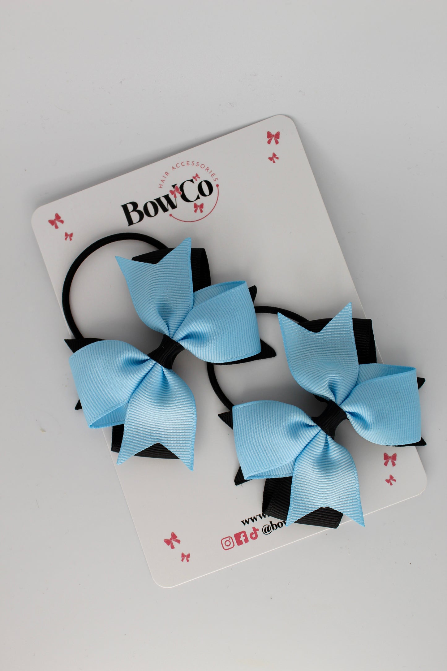 3 Inch Layer Tail Bow - Elastic Bobble - 2 Pack - Black and Blue Topaz