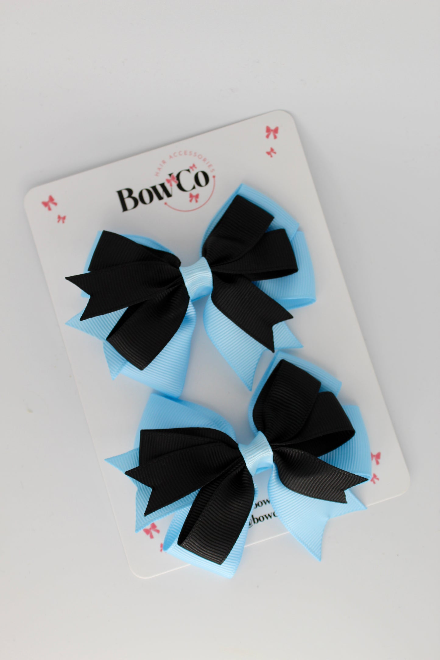 3 Inch Double Tail Bow - Clip - 2 Pack - Black and Blue Topaz