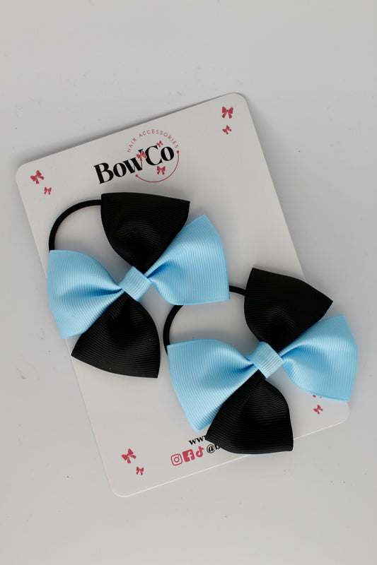 3 Inch Twist Bow - 2 Pack - Elastic Band - Black and Blue Topaz