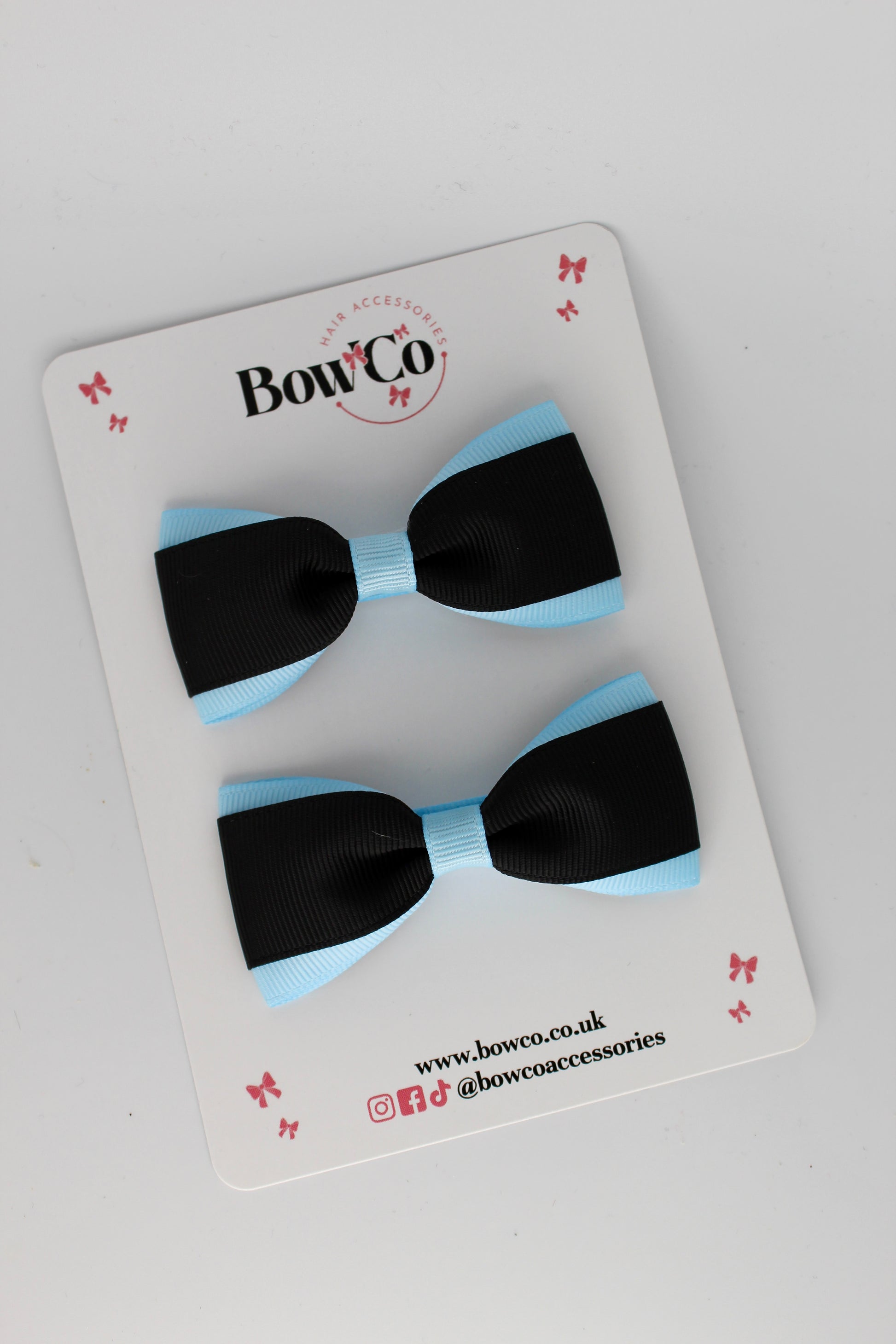 3 Inch Tuxedo Bow - Clip - 2 Pack - Black and Blue Topaz