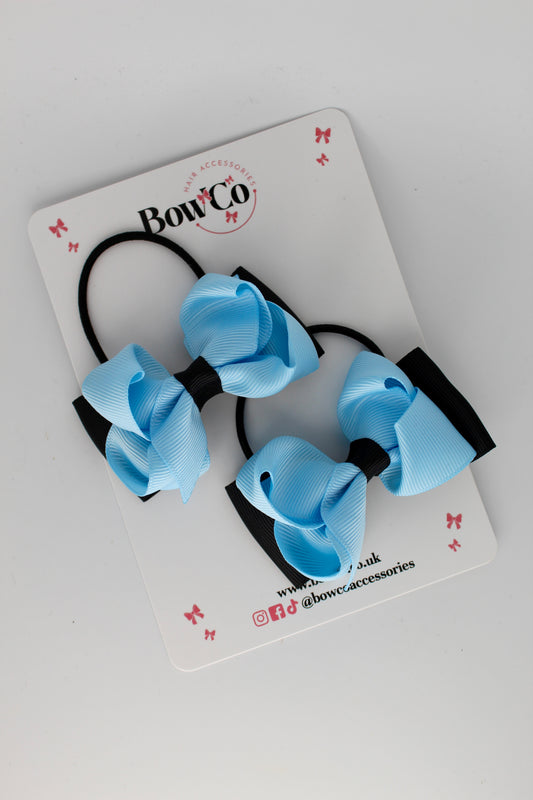 3 Inch Ruffle Bow - Elastic - 2 Pack - Black and Blue Topaz