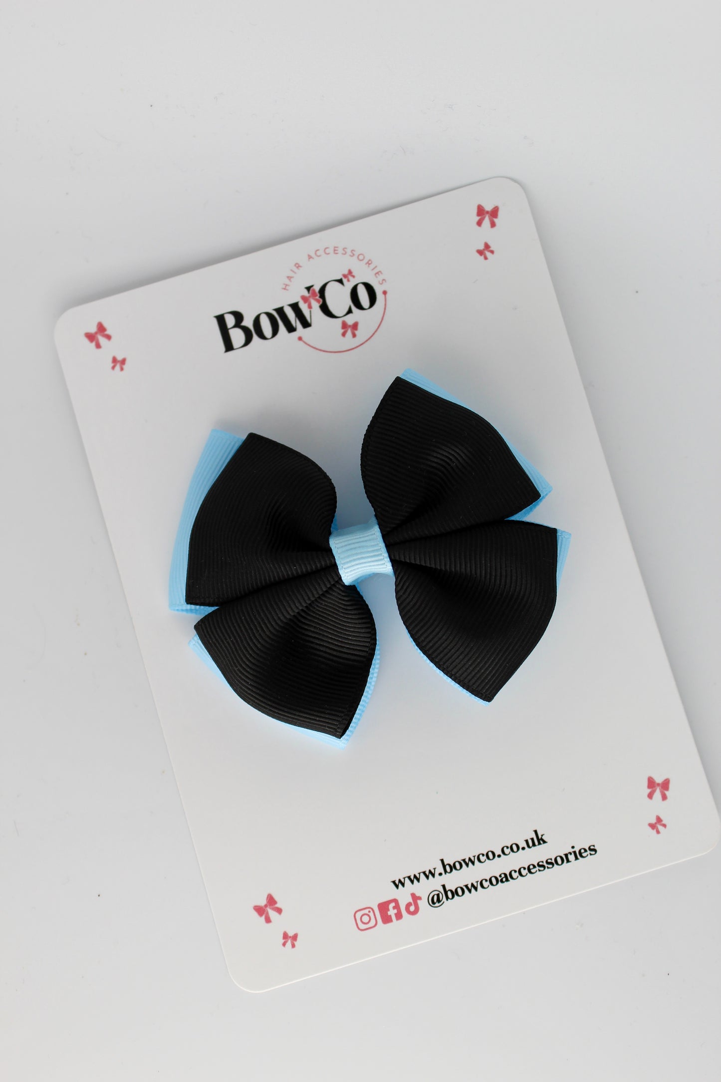 3 Inch Double Layer Bow - Clip - Black and Blue Topaz