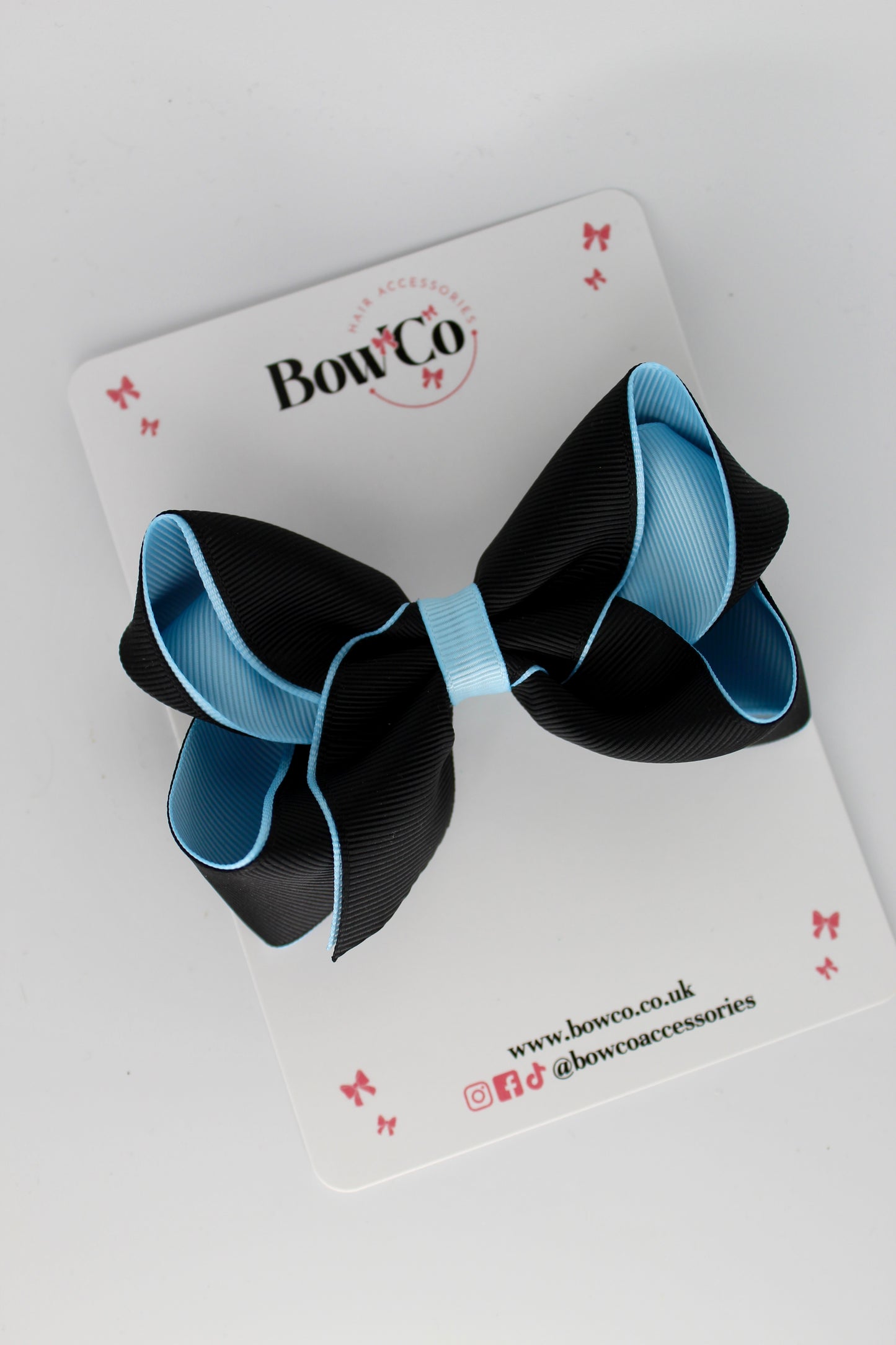 4 Inch Loop Bow - Clip - Black and Blue Topaz