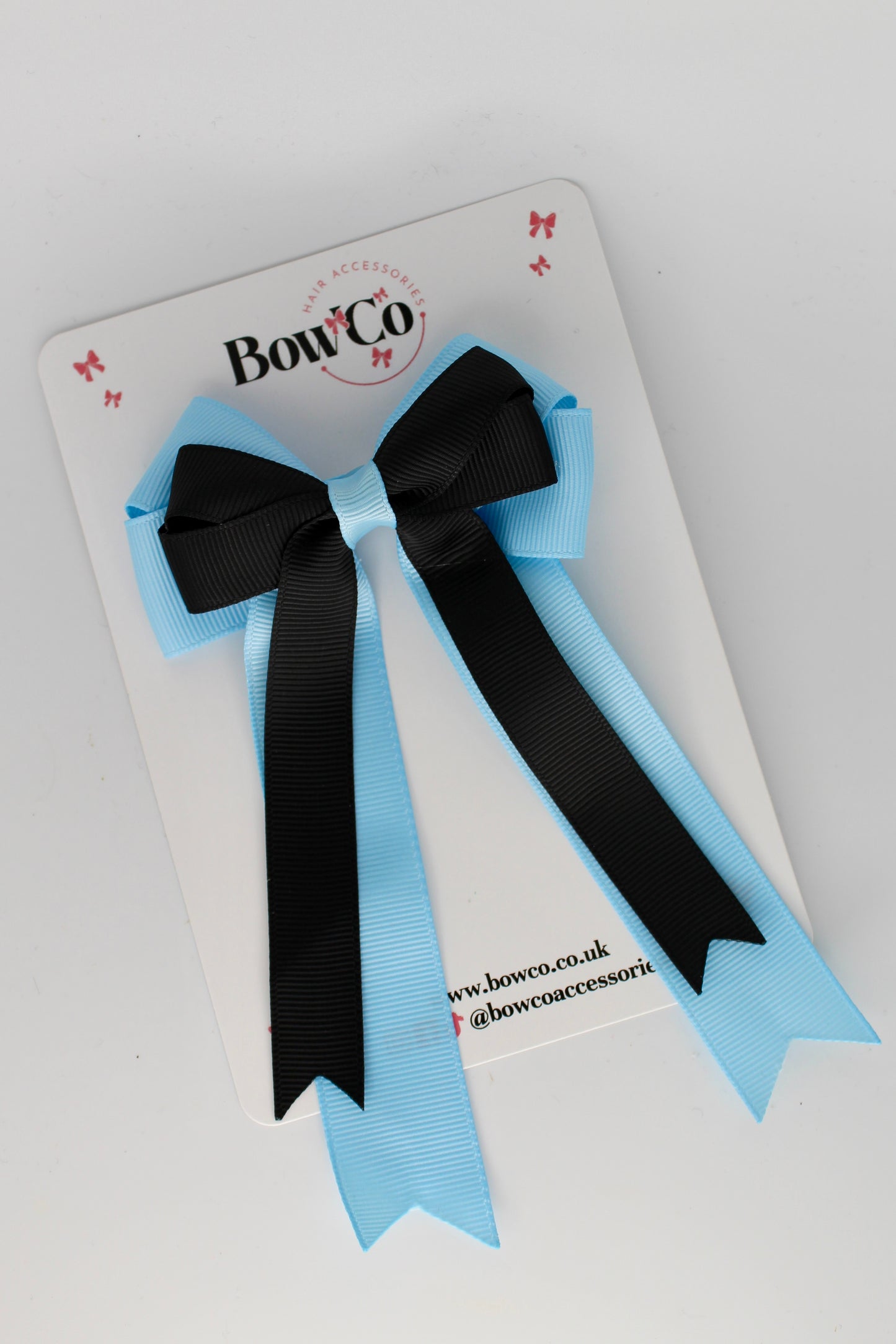 4.5 Inch Ponytail Double Bow - Black and Blue Topaz