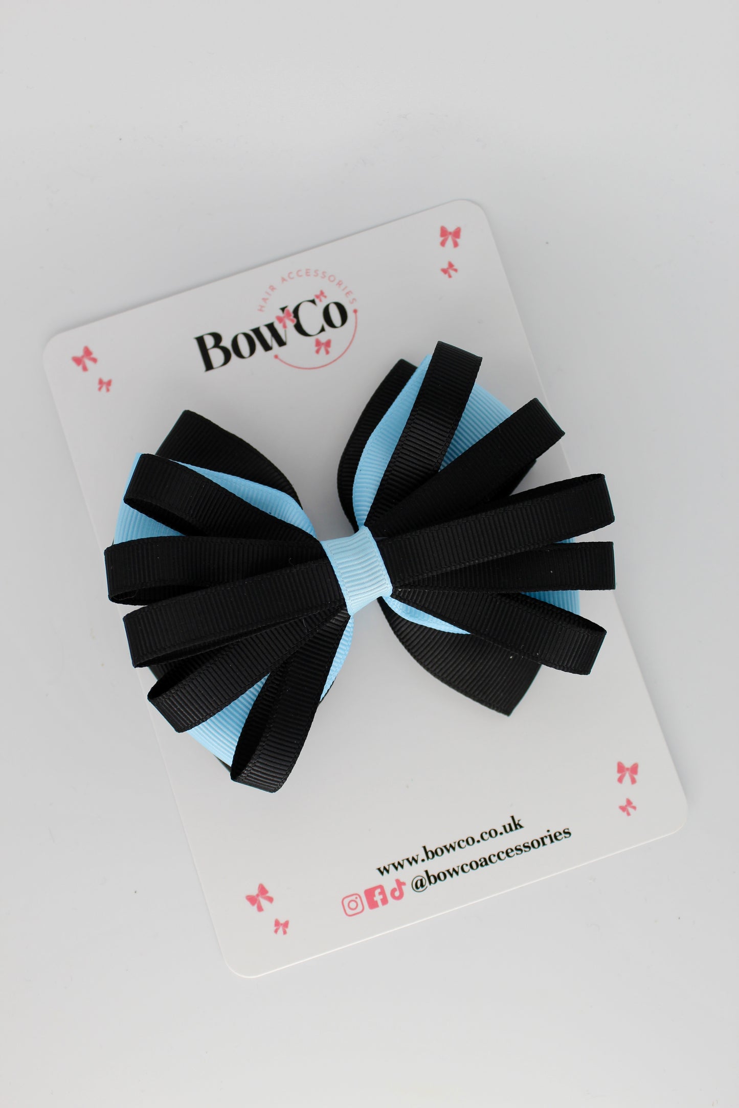 4 Inch Spiral Bow - 4 Inches - Clip - Black and Blue Topaz