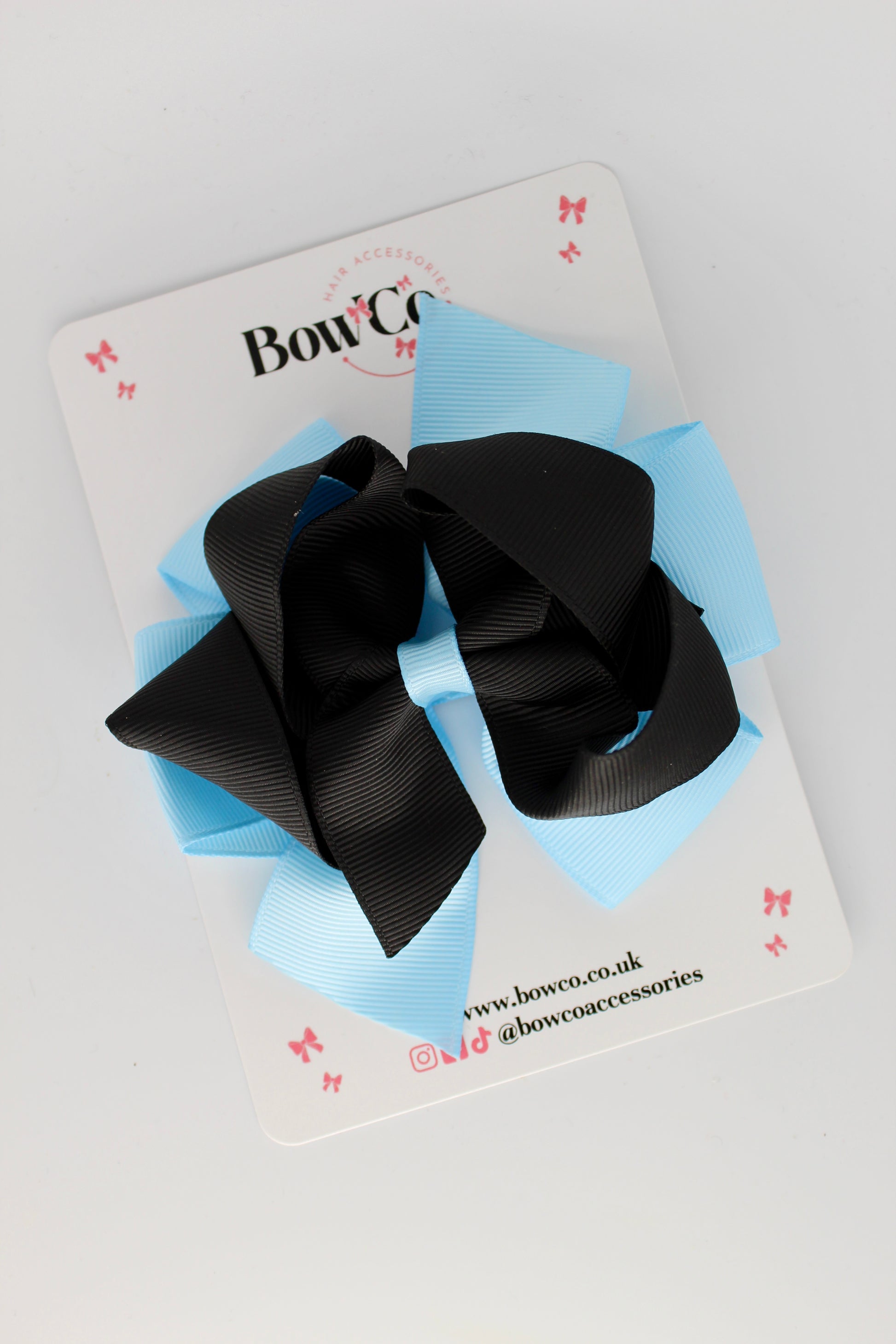 4.5 Inch Double Bow - Clip - Black and Blue Topaz