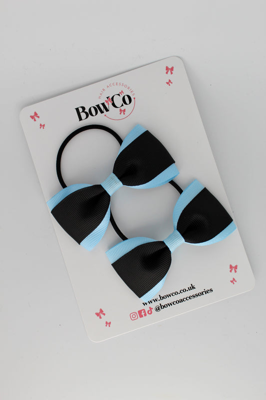 3 Inch Tuxedo Bow - Elastic - 2 Pack - Black and Blue Topaz