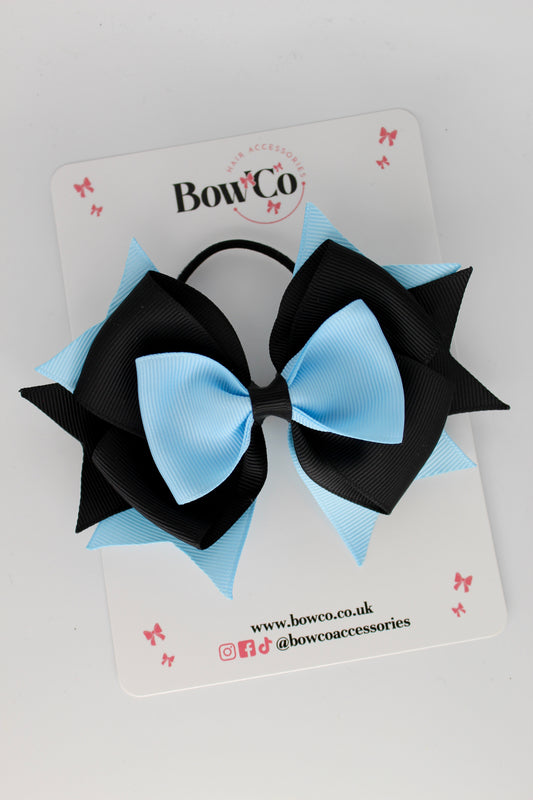 3.5 Inches Layer Bow - Elastic Bobble - Black and Blue Topaz