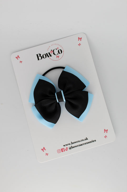 3 Inch Layer Edge Bow - Elastic Bobble - Black and Blue Topaz