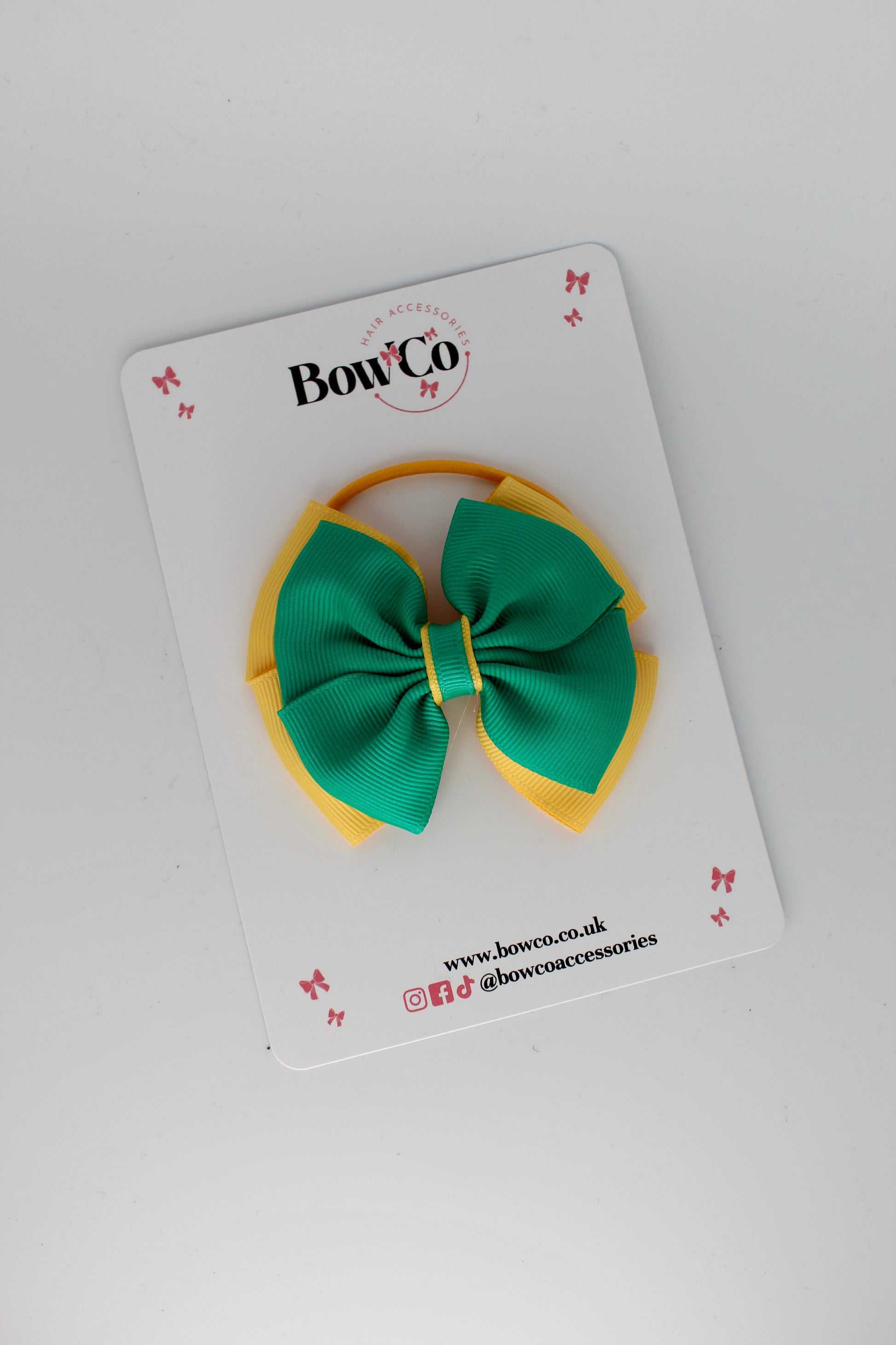 3 Inch Layer Edge Bow - Elastic Bobble - Parrot Green and Yellow Gold