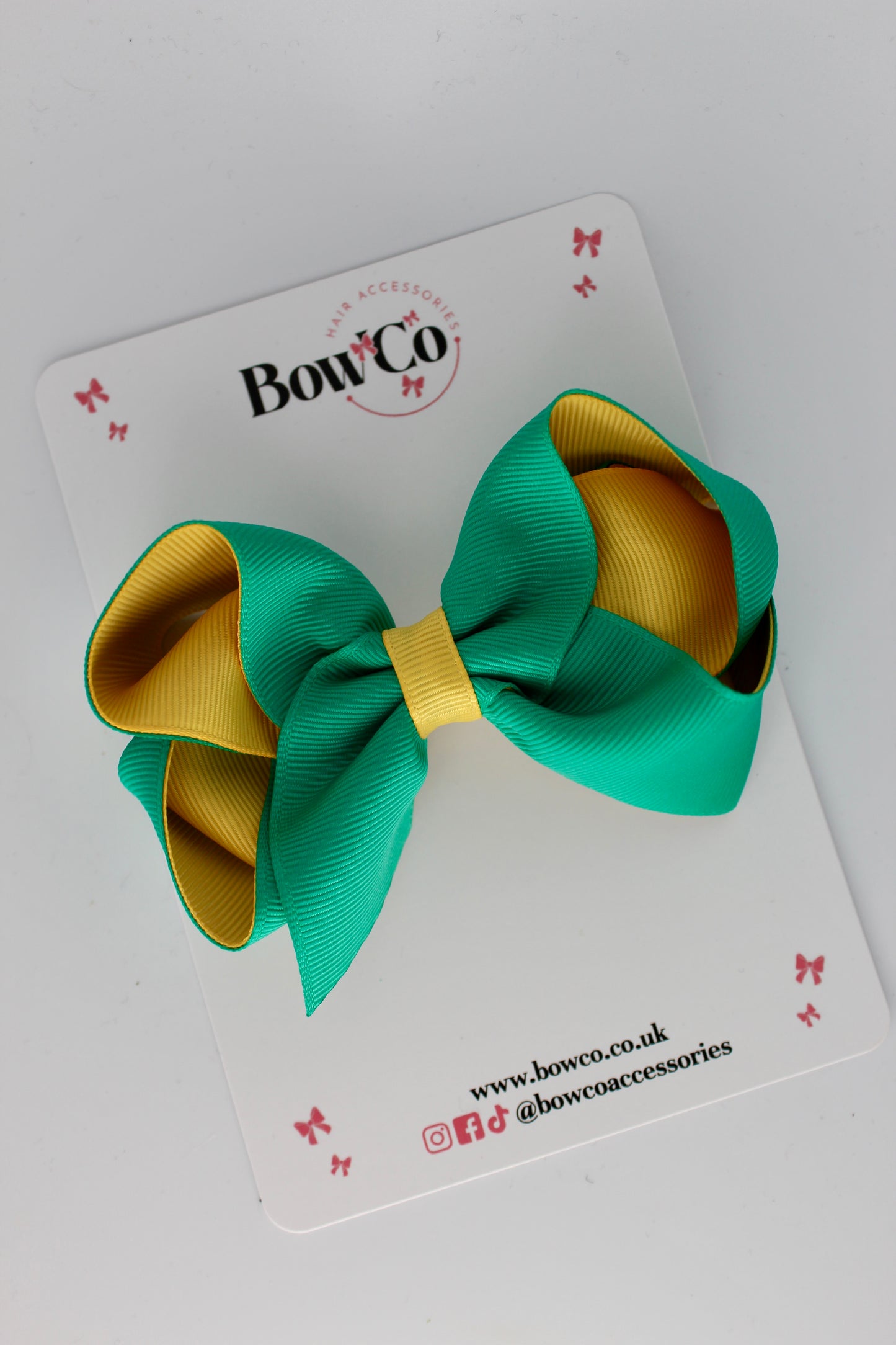 4 Inch Loop Bow - Clip - Parrot Green and Yellow Gold