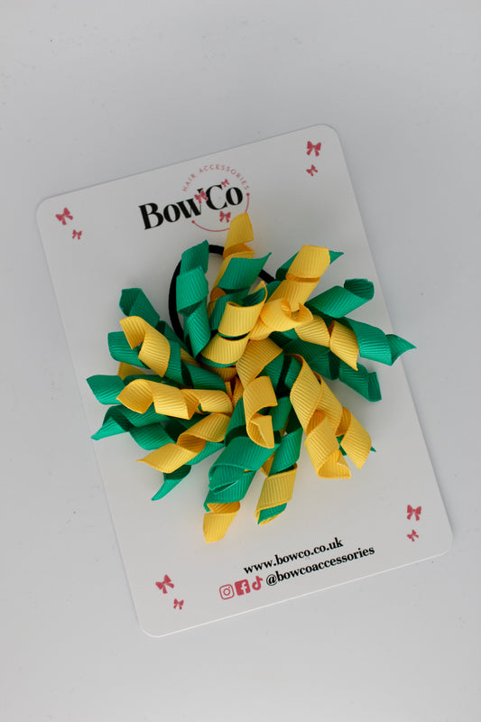 3.5 Inch Corker Bow Elastic Bobble - Parrot Green and Yellow Gold