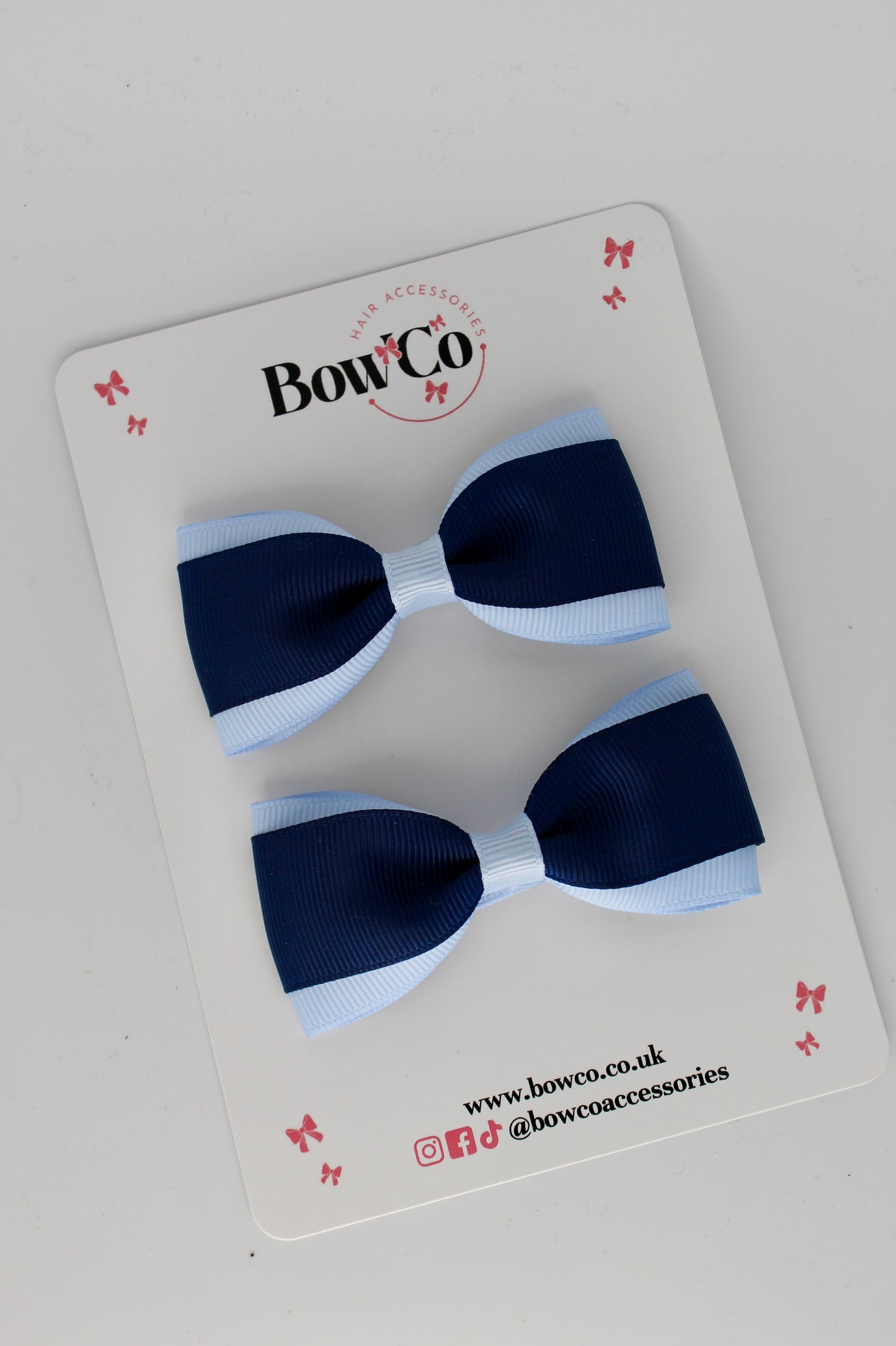 3 Inch Tuxedo Bow - Clip - 2 Pack - Navy Blue and Bluebell