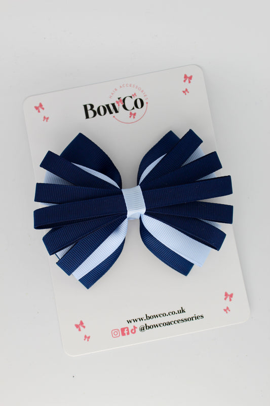 4 Inch Spiral Bow - 4 Inches - Clip - Navy Blue and Bluebell
