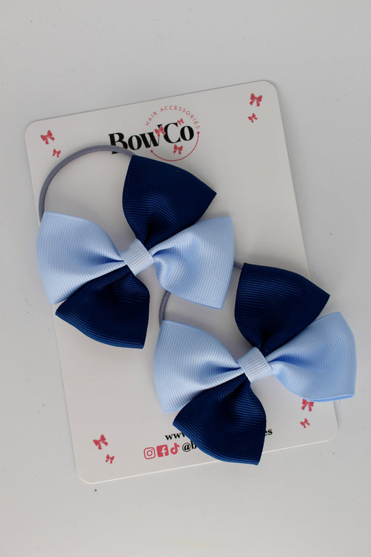 3 Inch Twist Bow - 2 Pack - Elastic Band - Navy and Bluebell