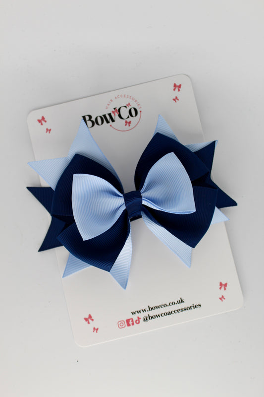 3.5 Inches Layer Bow - Clip - Navy Blue and Bluebell