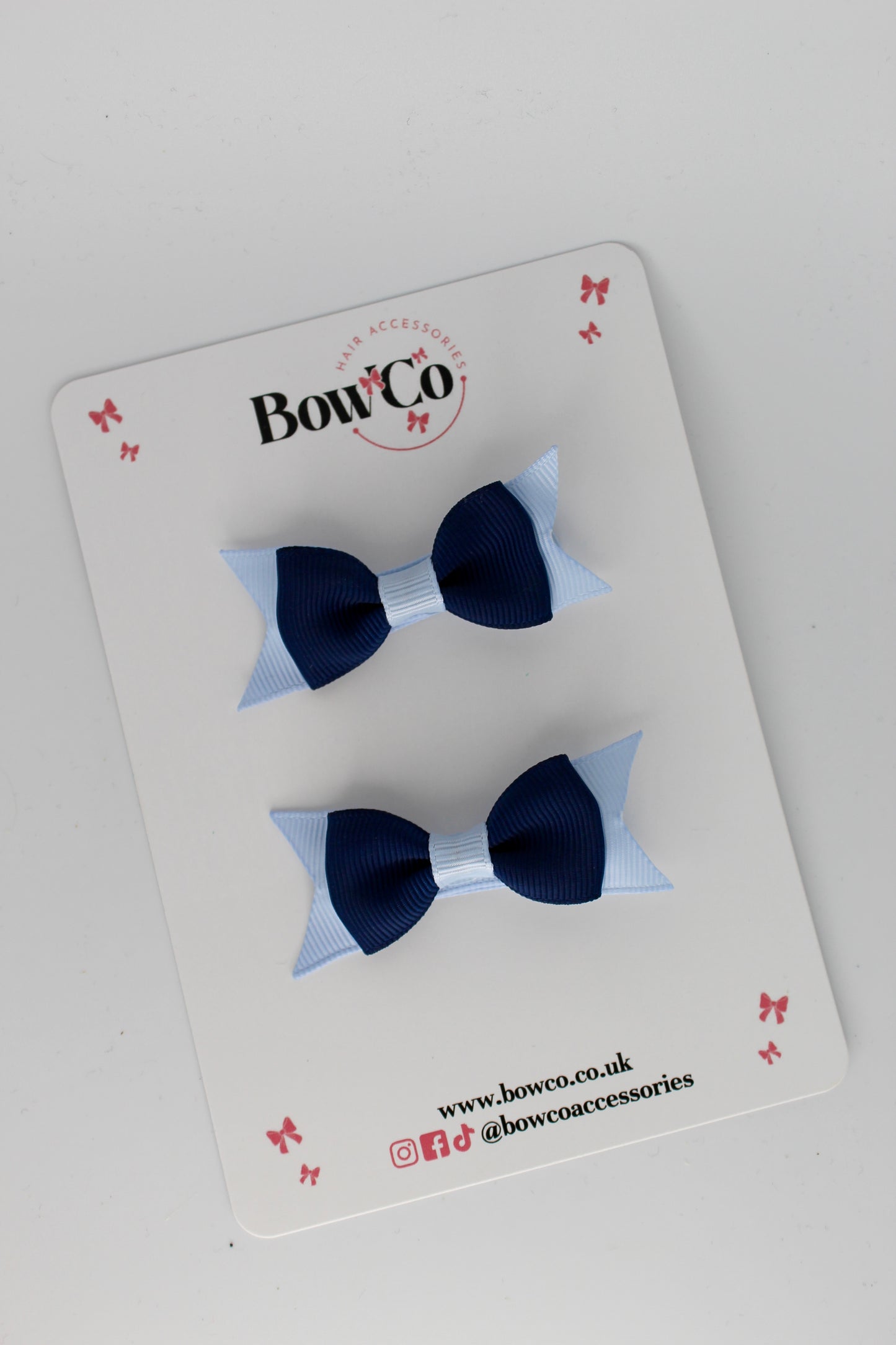 2.5 Inch Layer Tail Bow - Clip - 2 Pack - Navy Blue and Bluebell