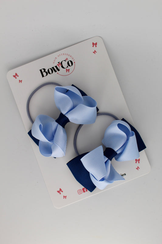 3 Inch Ruffle Bow - Elastic - 2 Pack - Navy and Bluebell