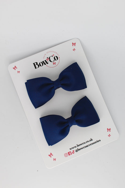 Navy Blue - Double Lapel Bow Set - Clip