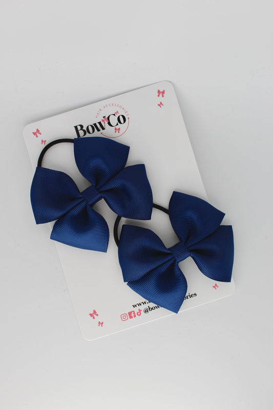 3 Inch Twist Bow - 2 Pack - Elastic Band - Navy Blue