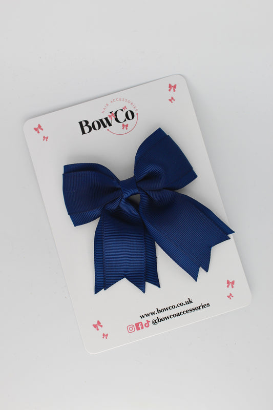 3 Inch Tail Bow Clip - Navy Blue