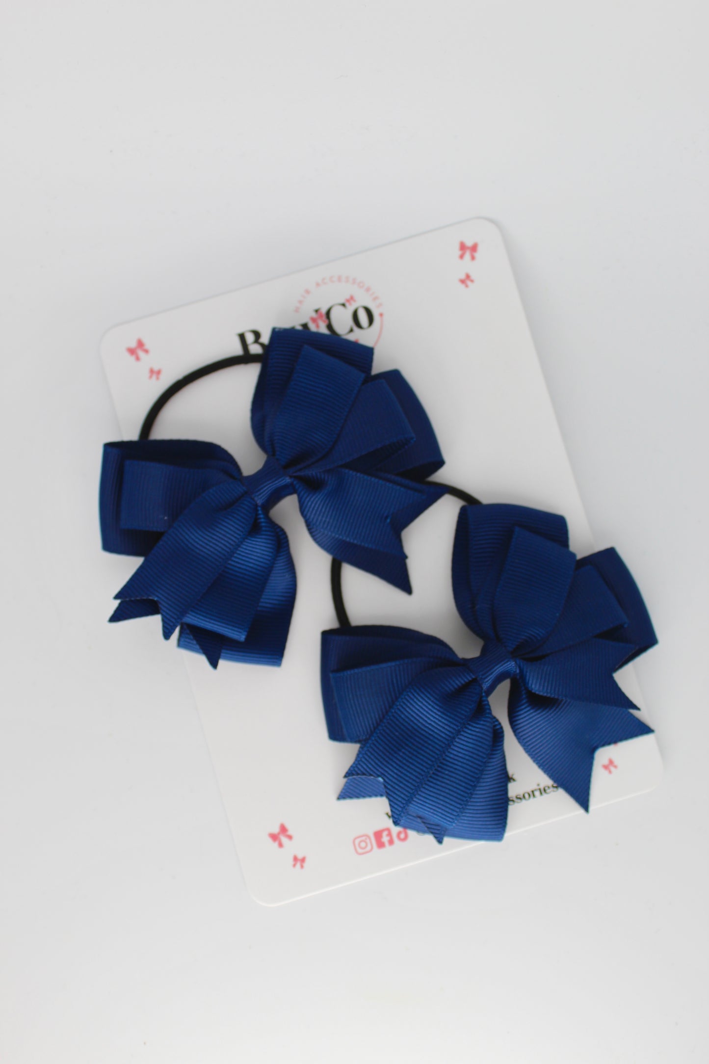 3 Inch Double Tail Bow - Elastic Bobble - 2 Pack - Navy Blue