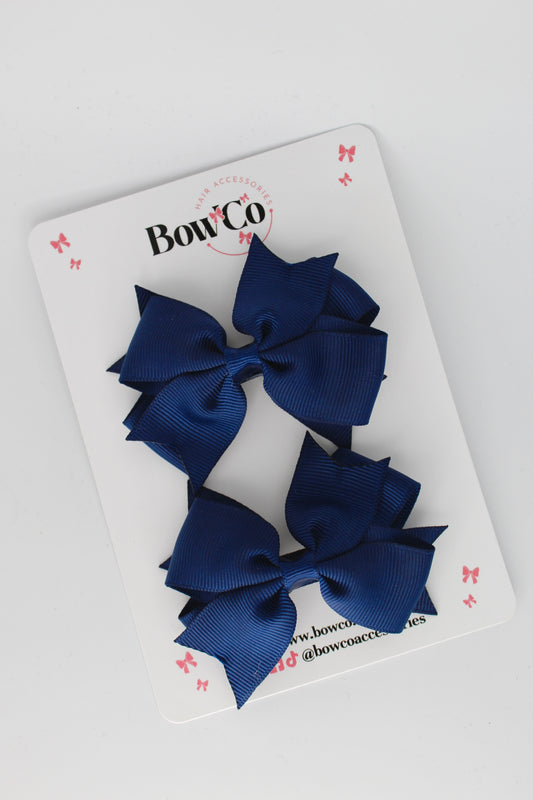 Navy Blue - Layer Tail Bow Set - Clip