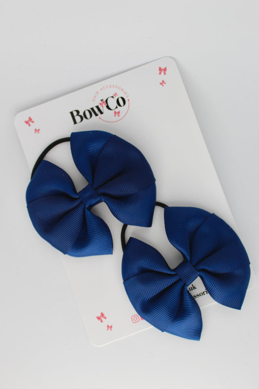 Navy Blue - Round Tuxedo Bow Set - Elastic