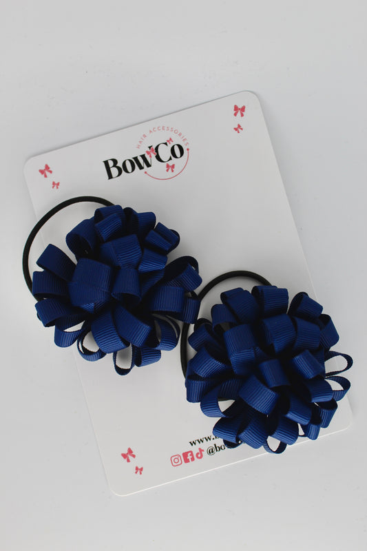 2.5 Inches Pom Pom Elastic Bobble - Navy Blue