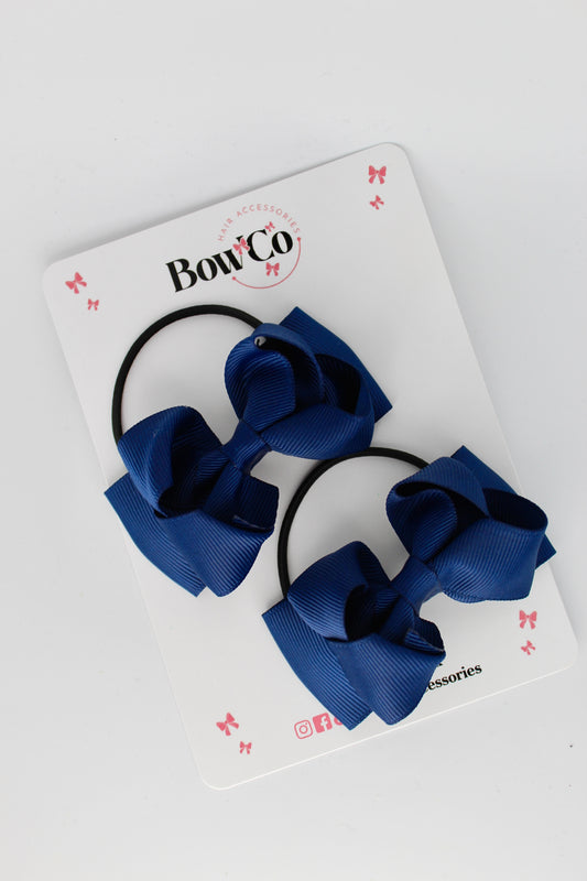 Navy Blue - Ruffle Bow Set - Elastic