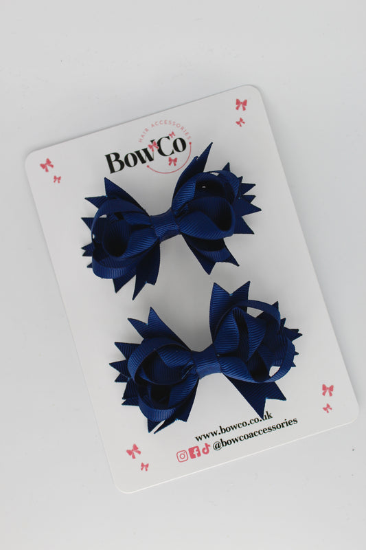 Loopy Stacked Bow Set - Clip - Navy Blue