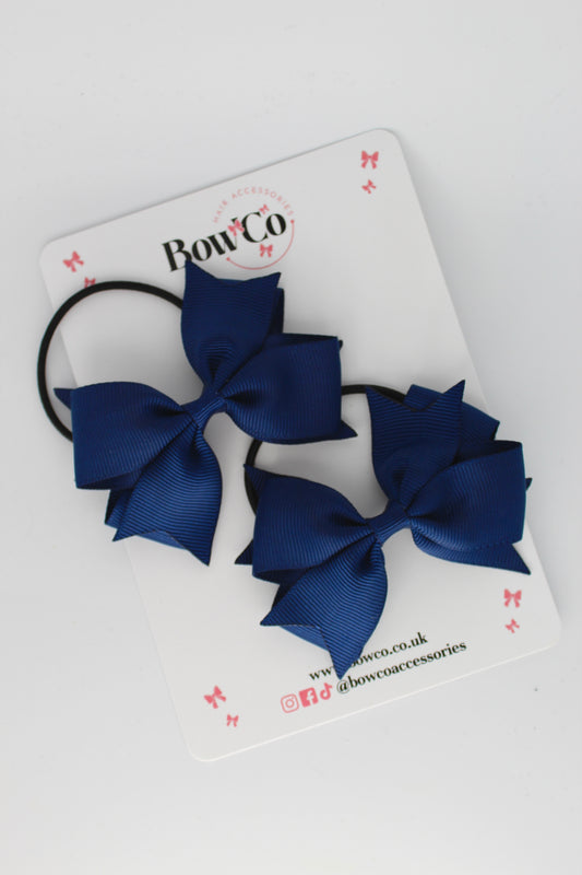 Navy Blue - Layer Tail Bow Set - Elastic