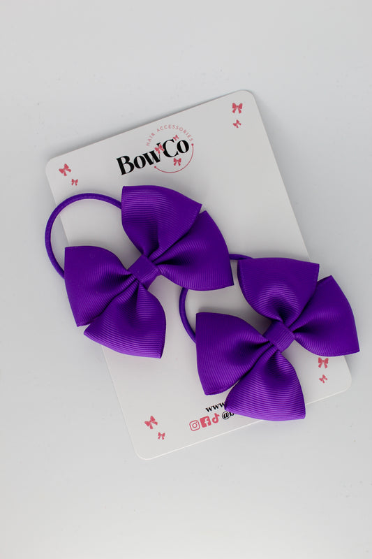 3 Inch Twist Bow - 2 Pack - Elastic Band - Purple