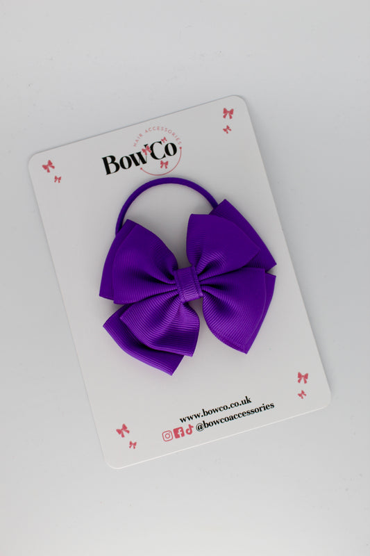 3 Inch Layer Edge Bow - Elastic Bobble - Purple