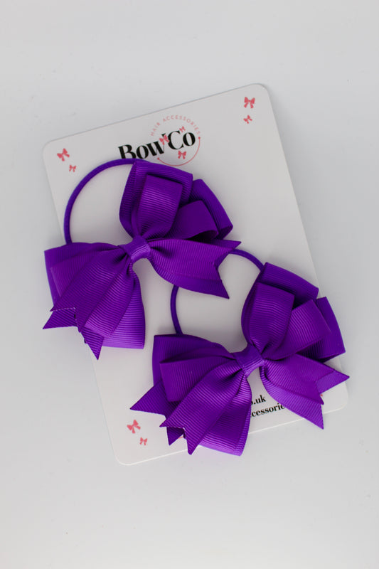 3 Inch Double Tail Bow - Elastic Bobble - 2 Pack - Purple