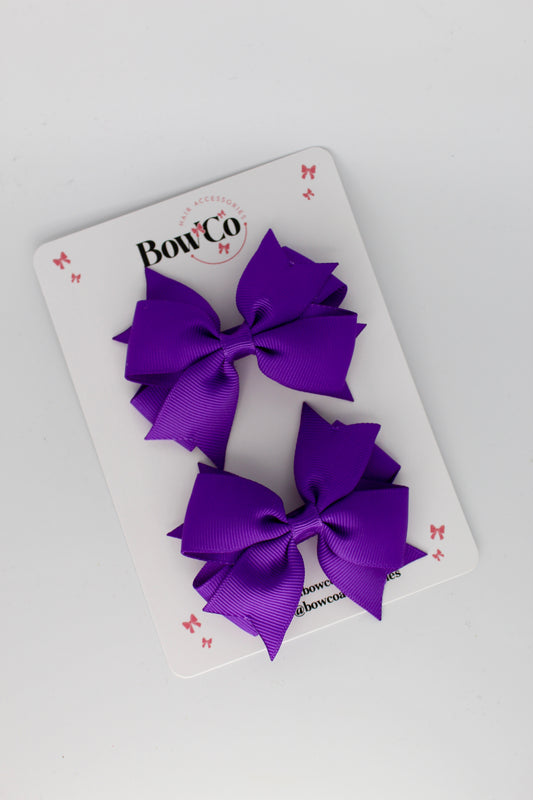 3 Inch Layer Tail Bow - Clip - 2 Pack - Purple