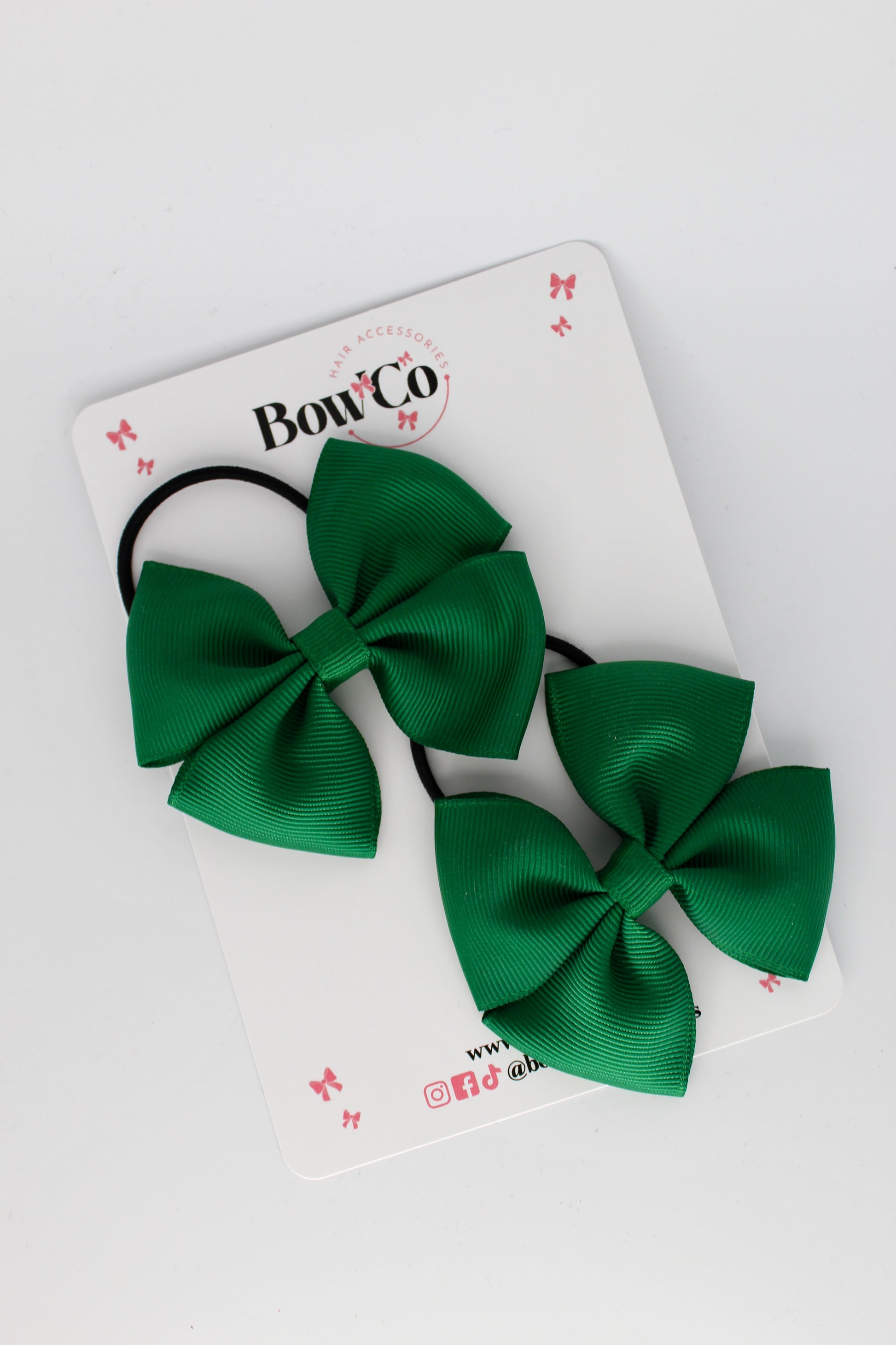 3 Inch Twist Bow - 2 Pack - Elastic Band - Forest Green