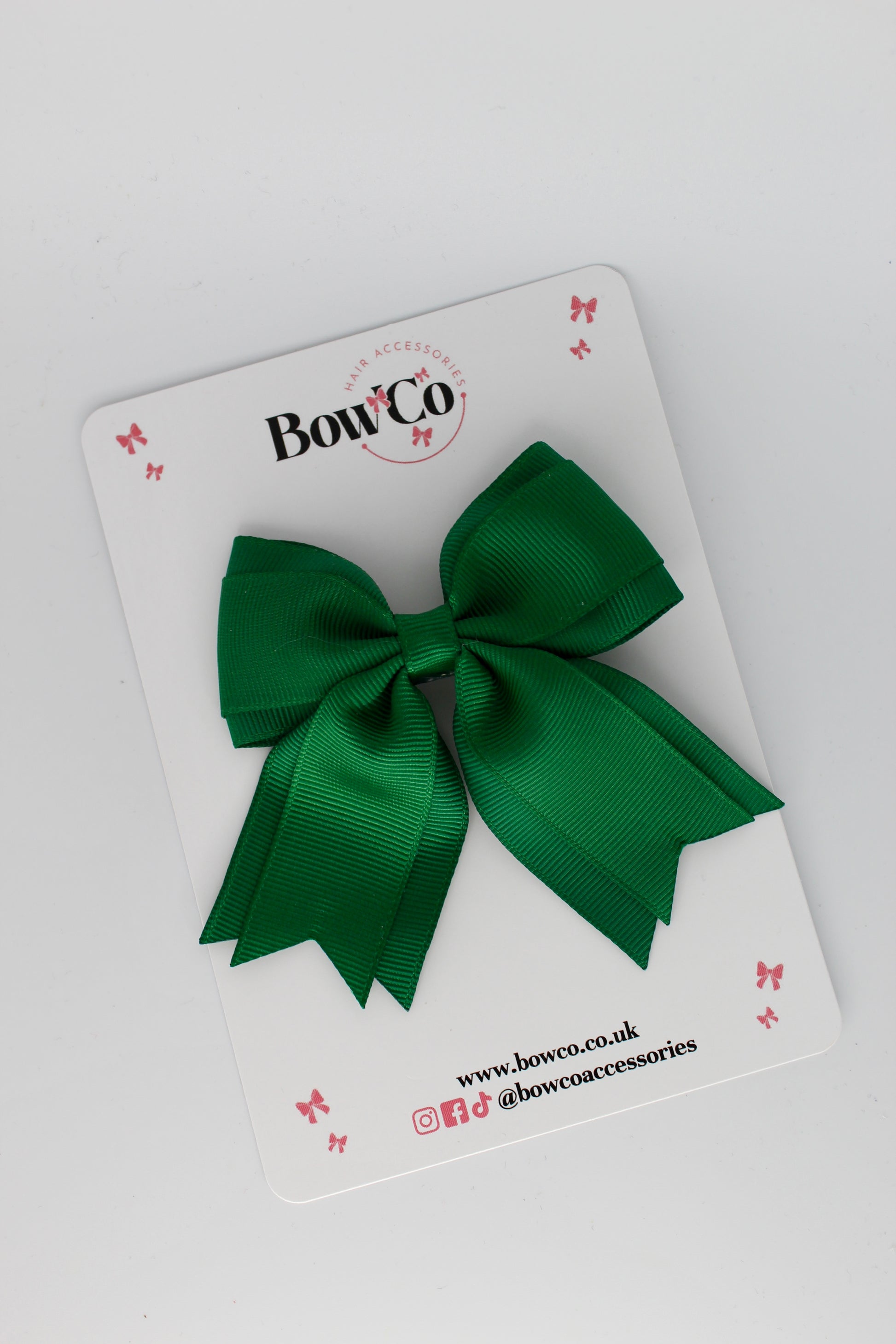 3 Inch Tail Bow Clip - Forest Green