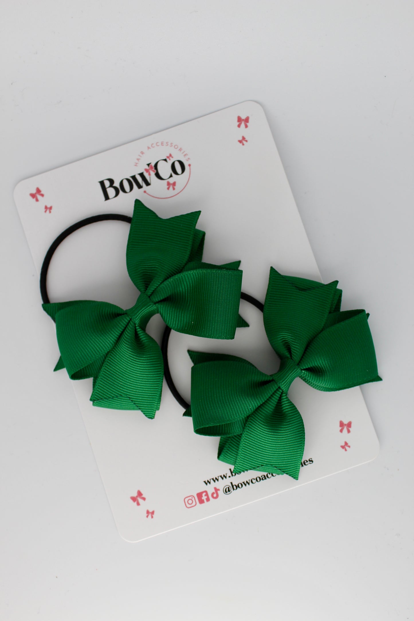 3 Inch Layer Tail Bow - Elastic - 2 Pack - Forest Green